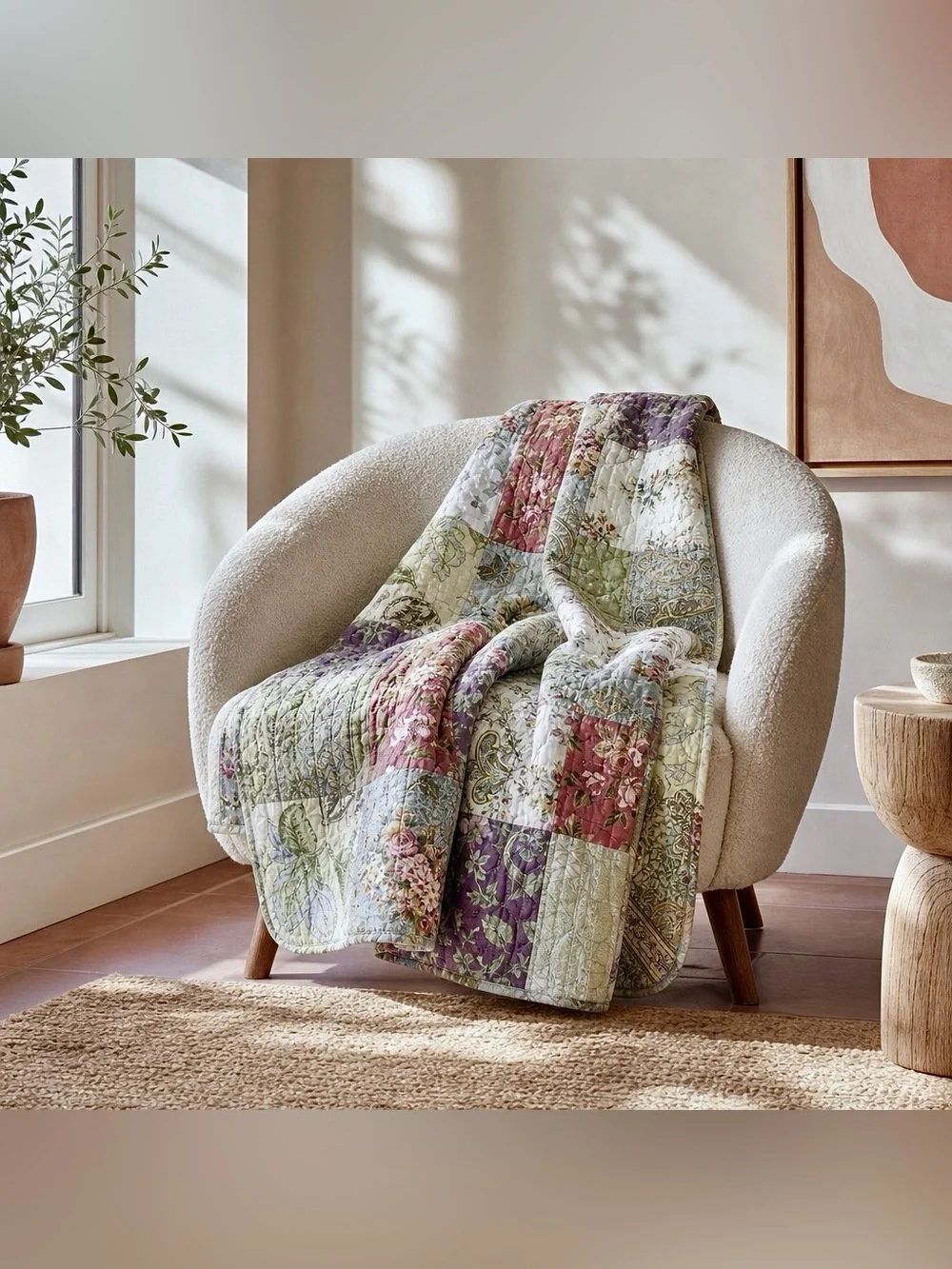 NEW Anthropologie Boho Multicolor Floral Throw Blanket Patchwork Quilt 50